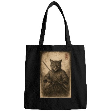 Discover Samurai Cat in Vintage Style Bags