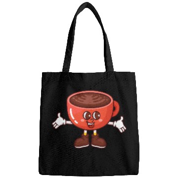 Discover Charming Coffee Cup Character Illustration Bags