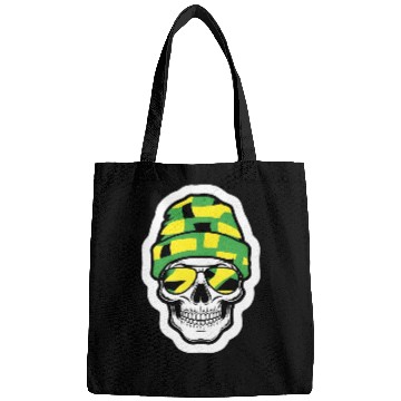 Discover Human Skull Wearing Green Beanie Bags