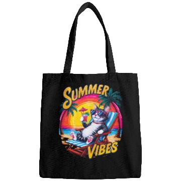 Discover Summer Vibes Bags, Relaxed Cat with Summer Text