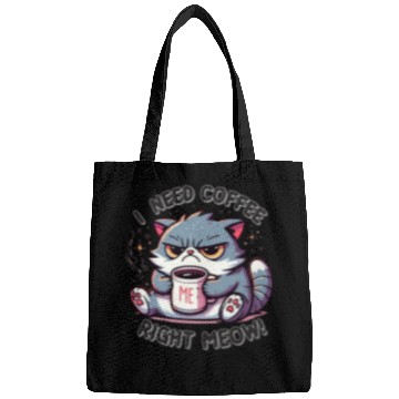 Discover Grumpy Morning Cat - I Need Coffee Right Meow! Bags
