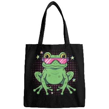 Discover funky frog with pixel glasses Bags