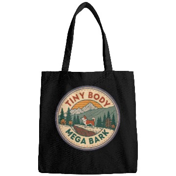 Discover Tiny Body Mega Bark Corgi Adventure Retro design Bags