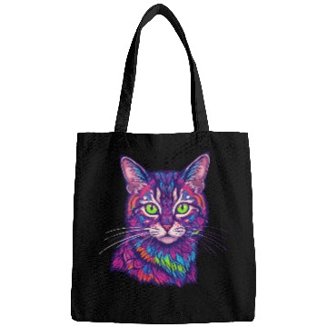 Discover psychedelic cat illustration Bags