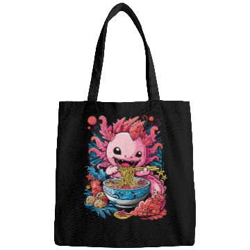 Discover Cute Axolotl Enjoying Bowl of Ramen in Vibrant Bags