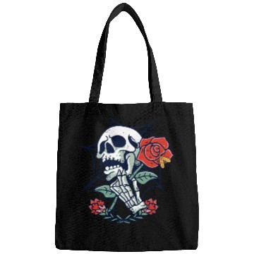 Discover Skull holding a rose Bags