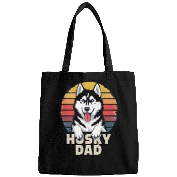 Discover Husky Dad Retro Rainbow Design Bags