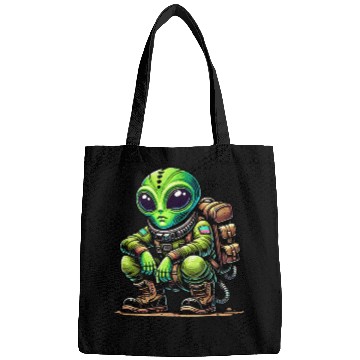 Discover Funny cartoon Chill Alien in Space Suit Bags