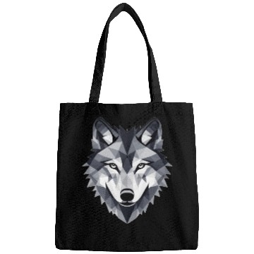 Discover artistic representation of a wolf's face Bags