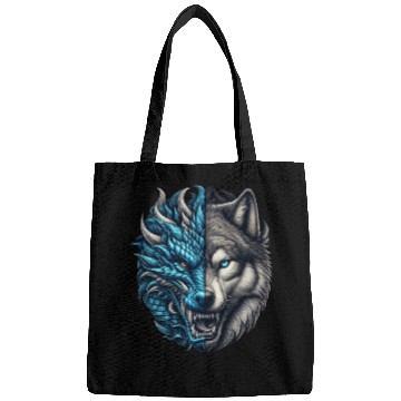 Discover Dragon Wolf Fusion - Epic Beast Split Face Art Bags