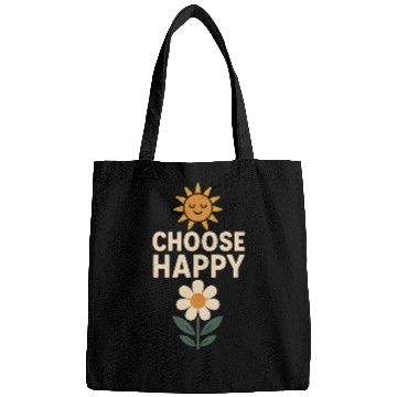 Discover Choose Happy Retro Positivity Sun and Flower Bags