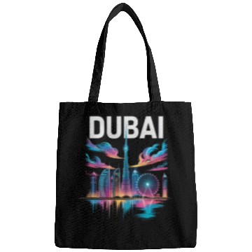 Discover Dubai Skyline Neon Art Bags