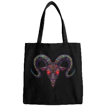 Discover Psychedelic Demon Head with Spiral Horns Bags