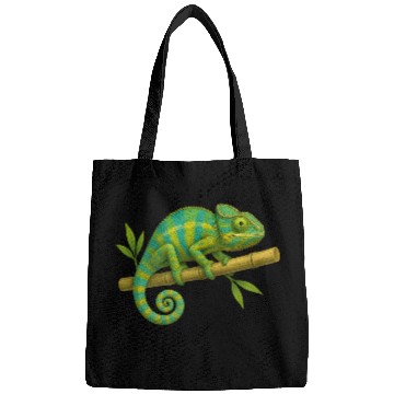 Discover Colorful Chameleon on Bamboo Branch Bags