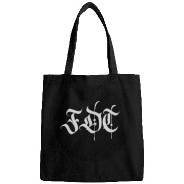 Discover Ornate Gothic Lettering FDT in Light Grey on Black Bags
