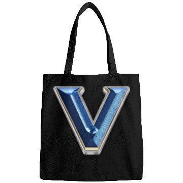 Discover V - Letter in metallic blue Bags