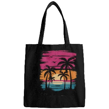 Discover Sunset Palm Tree Beach Scene Bags