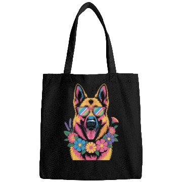Discover Cool German Shepherd in Neon Shades Bags