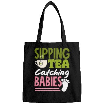 Discover Midwife Sipping Tea Catching Babies Bags
