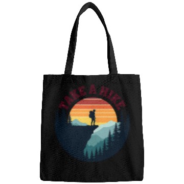 Discover Take A Hike - Vintage Sunset Mountain Silhouette Bags