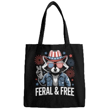 Discover Feral And Free Patriotic Raccoon Bags