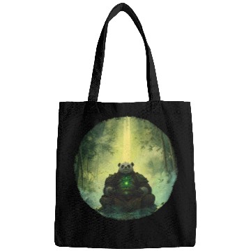 Discover Meditating Panda Monk in a Glowing Bamboo Grove Bags