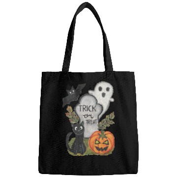 Discover Halloween trick or treat theme watercolor artwork Bags