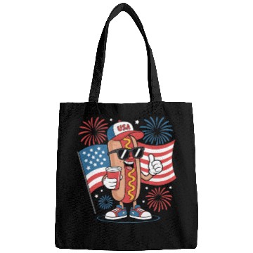 Discover 4th Of July Hotdog American Flag Patriotic Firewor Bags