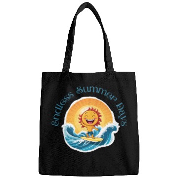 Discover Cartoon Sun Surfing – Endless Summer Days. Bags