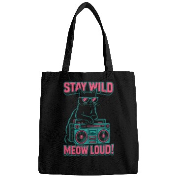 Discover Stay Wild Meow Loud Retro Cat Quote Bags