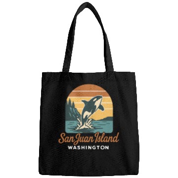 Discover San Juan Island Washington Orca Whale Retro Sunset Bags