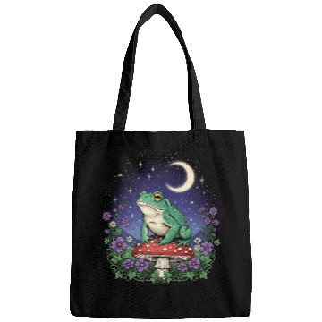 Discover Green Frog on Red Mushroom - Starry Night Bags