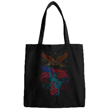 Discover US flag with eagle and statue of liberty Bags