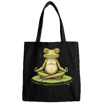 Discover Funny Zen Frog Meditating on Lily Pad – Yoga Bags