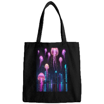 Discover Neon Jellyfish Over Cyber City Bags
