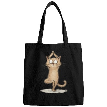 Discover Whimsical Yoga Cat Illustration Bags