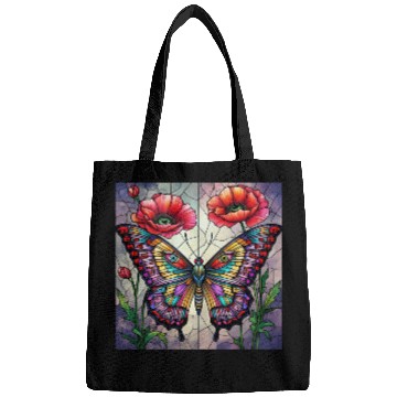 Discover Butterfly stained glass design vibrant poppy Bags