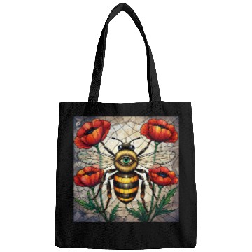 Discover Bumble bee stained glass vibrant poppy flower eye Bags
