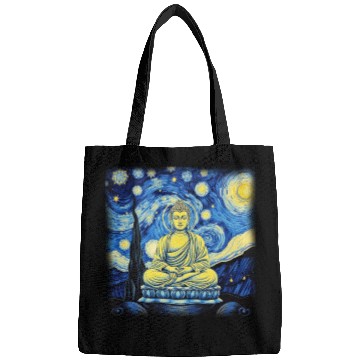 Discover Starry Night Buddha Zen Art Inspired by Van Gogh Bags