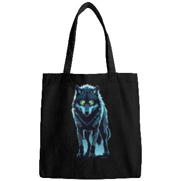 Discover Tribal Night Wolf with Glowing Eyes Bags