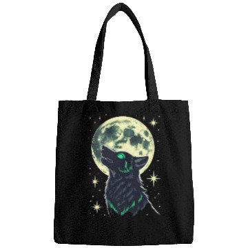 Discover Celestial Howl – Mystical Wolf Under Moonlight Bags