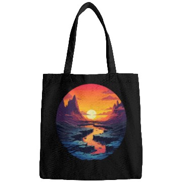 Discover Sunset Mountain River Serenity Landscape Bags