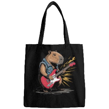 Discover Cool Capybara Playing Electric Guitar Bags