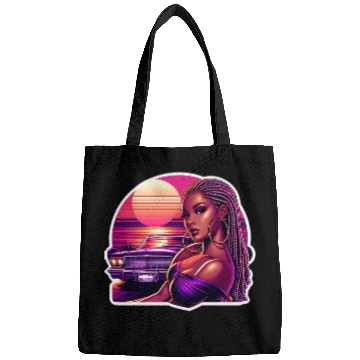 Discover Vivid Retro Sunset Portrait with Classic Car Bags