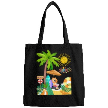 Discover Vibrant Summer Beach Scene Illustration Bags