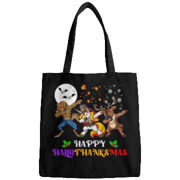 Discover Happy Hallothanksmas Dabbing werewolf Unicorn Deer Bags