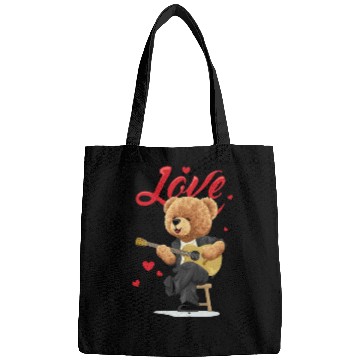 Discover Cute Bear Love Guitar Illustration Bags