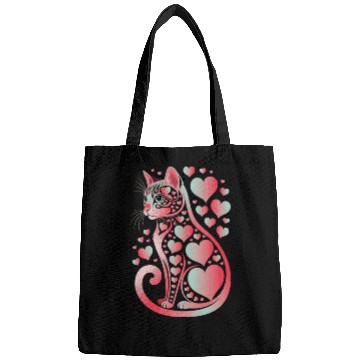 Discover Heart Pattern Cat Illustration with Playful Bags