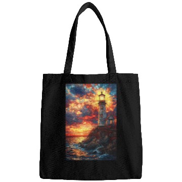 Discover Stained Glass Lighthouse Sunset Bags