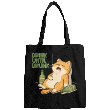 Discover Humorous Cat Drinking Alcohol Meme Design Bags